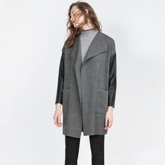 Zara Jackets & Blazers - Zara knit waterfall coat with faux leather sleeves